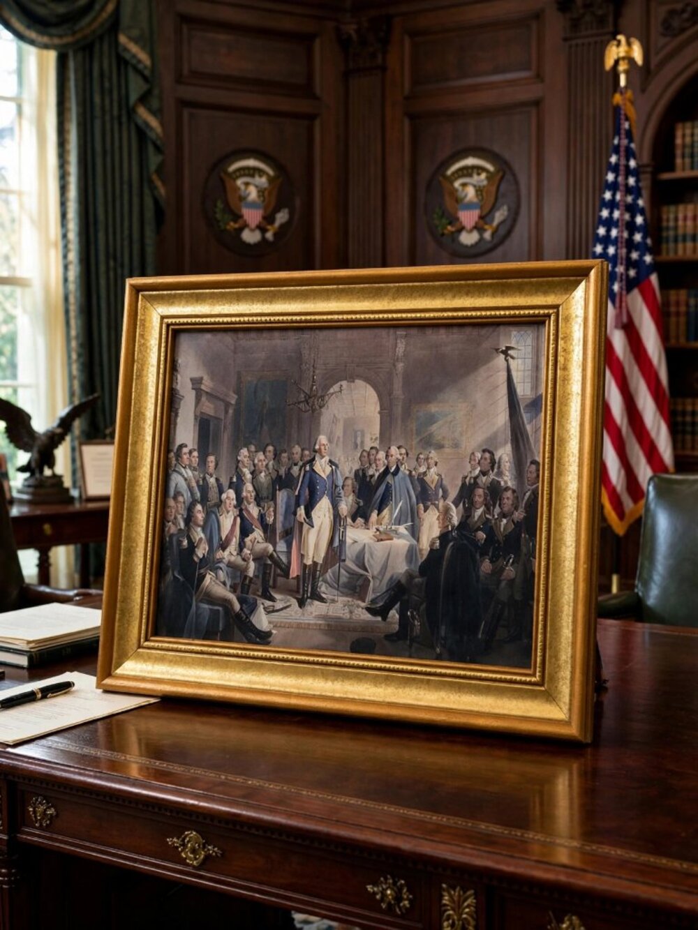 Vintage Washington Resigning His Commission Canvas Print - Gold Frame 12x10.5